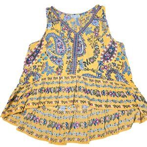 Patrons of‎ Peace Yellow Floral Paisley Sleeveless Blouse Size: S EUC